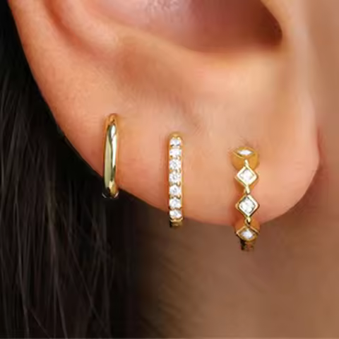 3PCS Crystal Tragus Huggie Earring Set Cartilage Jewelry Women Fashion Hoop Earring Bulk Helix Pierc
