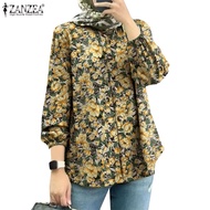 ❃¤ ZANZEA Women Muslim Puff Sleeves Long Sleeves Round Neck Floral Printed Shirts