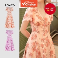 B131-MAY25-A-1-Drawstring waist floral buckle dress-DRB131PBD1193  B131-MEI25-A-1-Baju gaun bunga de