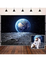 宇宙背景外太空地球表面攝影背景行星星星腳印兒童宇航員派對背景生日嬰兒淋浴裝飾新生兒照片攝影棚道具