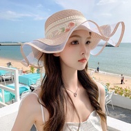()帽子女飘带透气草帽旅游出行防晒遮阳帽大沿太阳帽潮Women's spring fashion trend sun hats for outdoor use25.8.31