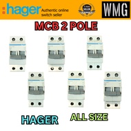 HAGER MCB 2 POLE 10/16/20/32/40/63A 4.5K