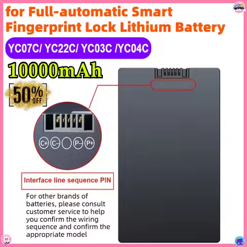 10000mAh YC07C/ YC22C/ YC03C /YC04C battery for Full-automatic Smart Fingerprint Lock Lithium Batter
