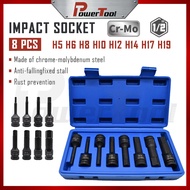 Hex Allen Bit Sockets 8pc 1/2" Drive Impact Allen Bit Socket Set with H5 H6 H8 H10 H12 H14 H17 & H19