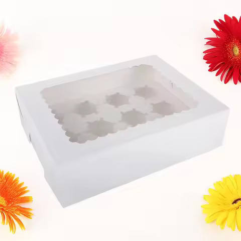 12 Cavity Windowed Cupcake Box Food Grade Paperboard Storage Container For Party Picnic Muffin Desse