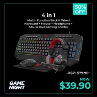 HAVIT KB501CM 4 in 1 Multi-Function Backlit Wired Keyboard, Wired Mouse, Wired Headphone and Mouse Pad Gaming Combo