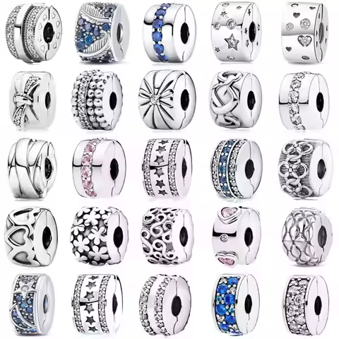 Clasp 925 Sterling Silver CZ Pave Clip Charms Daisy Beads Stopper Safety Chain Fit Original Bracelet
