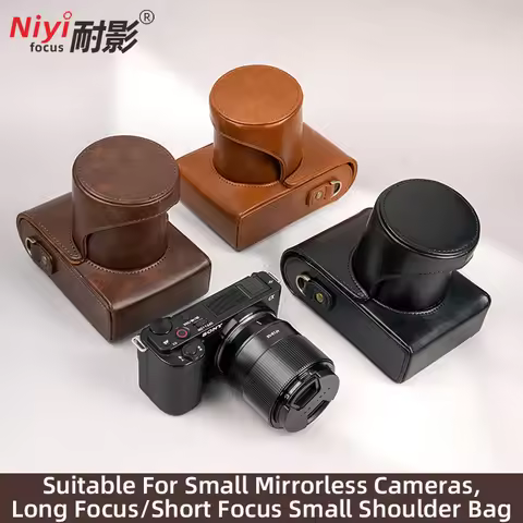 PU Leather Case for Canon EOS M10 M6 M Sony A6400 A6000 NEX6 Nikon J3 Fuji XE3 Olympus EP Mirrorless