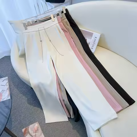 155Kg Plus Size Women's Ice Silk Pants Hip 150-160 Summer High Waisted Casual Loose Straight Leg Pan