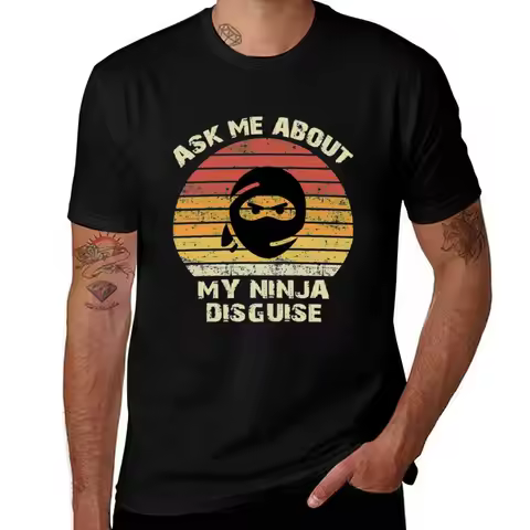 Vintage Ask me about my Ninja Disguise 34 T-Shirt Casual Light Summer Short Sleeve Top T-Shirt