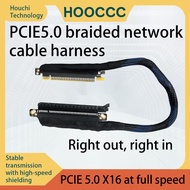 HOOCCC PCIe 5.0 x16 Riser Cable | 180° Parallel Braided Silver-Plated GPU Ext Cable (RTX 5090/AI)