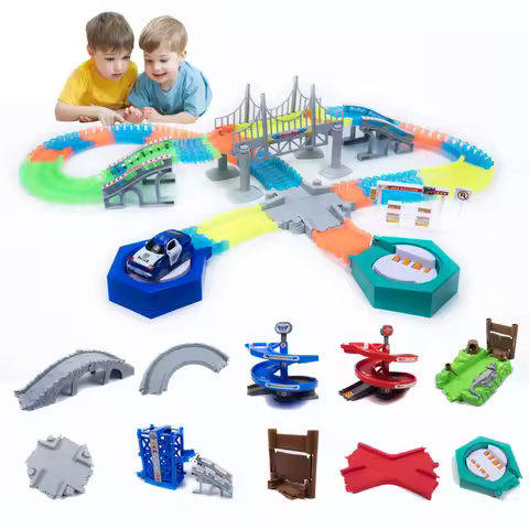 Magical Track Racing Cars With Colored Lights DIY Plastic Racing Rrack Glowing In The Dark Creative 