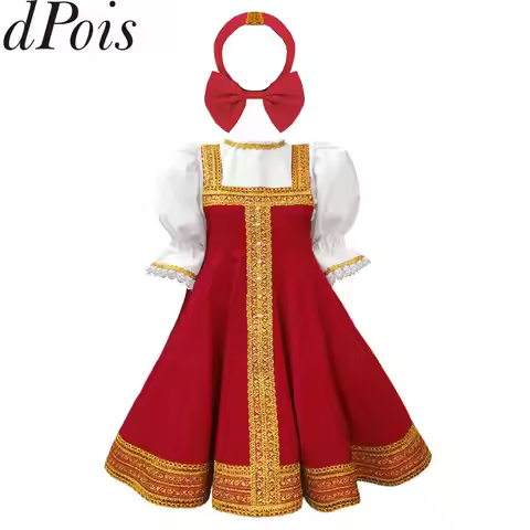 Russian Dance Tutu Dress Puff Sleeve Princess Dress Halloween Red Sarafan Folk Fancy Dress Teen Trad