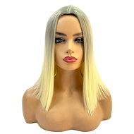 (EJVF) Europe Wig Woman Chemical Fiber Medium-Length Straight Hair Wig Head Covering Blonde Elegant