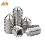 304 Stainless Steel Set Screw with Cone Point M3 M4 M5 Headless Hex Socket Head Grub Screws Bolts Solid Fasteners Length 3mm-40mm