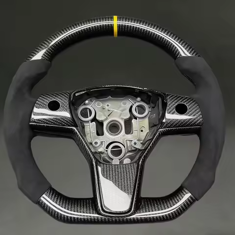 Sport Wheel for Tesla Model 3 Model Y Black Carbon Fiber with Suede Customizable Car Accessories for