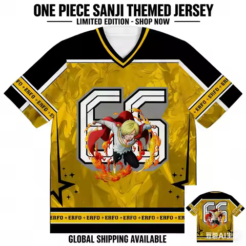 One Piece Sanji Anime Y2k Korean Style Kpop Baseball Hockey T-shirt 66 Jersey Fashion Streetwear Ani