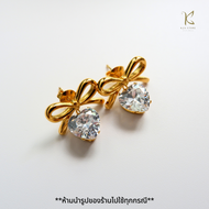 K2A ต่างหูสแตนเลส 18k สีทอง เครื่องประดับคลาสสิค ต่างหูติดหู Crystal Ribbon
