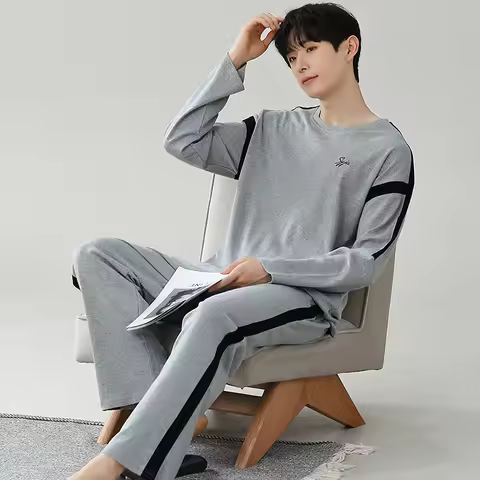 Spring Autumn O Neck Men's Pajamas Sets Male Sleepwear Korean Fashion Homewear Pijamas Hombre Pyjama
