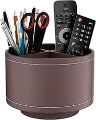 Thipoten Remote Control Holder, Faux Leather 360° Art Supply Organizer, Multi-Functional Caddy for Remote Controllers, Office Supplies, Perfect Space Saver for End Table/Nightstand/Office Desk(Brown)