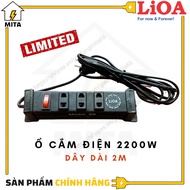 LiOA power outlet with Metal shell, 3 holes, 2m cord, 2200W capacity with overload protection CB - M