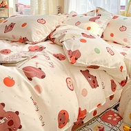 3/4IN1 Bedsheet Set with Quilt Cover Cute Cartoon Flat/Fitted Sheet KT Crayon Shin-chan Cat Dog Bear