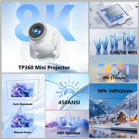 Velec 8K Native Projector Allwinner H726, 450 ANSI Portable TP360 Android 14 With Wifi6 BT5.4, Movie