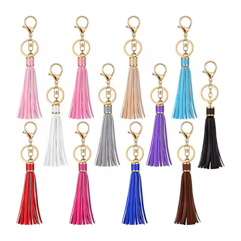 11 Colors Faux Suede Leather Tassels Keychain Women PU Lanyard Keyrings With Lobster Swivel Bag Pend