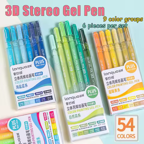 Blue Fruit 3D Acrylic Painting Gel Pen Set, 54 Colors, 6-Pack, 9 Color Series Available, 1.0mm Retra