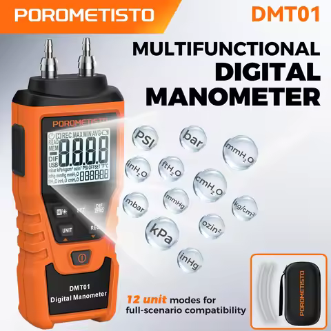 DMT01 Digital Manometer ±5 PSI 12 Units Air Differential Pressure Gauge Meter Kit Detector for HVAC 