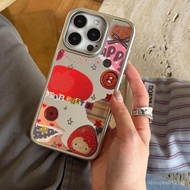 Strawberry Meow Electroplated Silver Edge Mirror Phone Case For Samsung A56 A15 A17 A25 A35 F15 A54 
