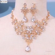 Bridal Full Rhinestones Necklaces Earrings Set Hypo-allergenic Dazzling Accessories Kit for Banquet