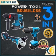 MEG-PRO 3 in 1 Brushless Power Tool Set | EC777 Drill + Rotary Hammer + Grinder + Battery Charger R8