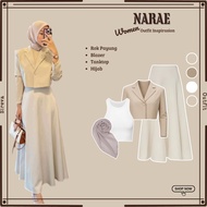 Narae 4in1 Suit {Blazer + Umbrella Skirt + Tangtop + Hijab } One Set korean Style_SR108