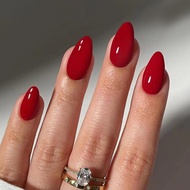 New Solid Red Nail Tips Fashion Bright Red Almond-shaped Artificial Nail Red Nail Red Nails Q2w6