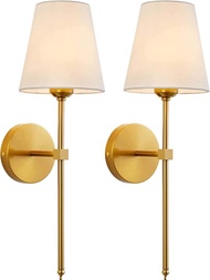 E27白色布燈罩壁燈,85 ~ 265v金色底座室內壁燈,適用於臥室床頭,浴室梳妝臺燈光和客廳(不含燈泡)