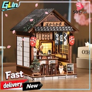  AM01-007 Wooden DIY Bookend Kit, Yiran Izakaya Pub Miniature Scene 3D Puzzle Assembly Toy Gift for