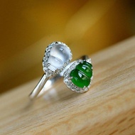 [New Arrival] Ring Women's Green White Gourd Inlaid Chalcedony Glass Gourd Female Ring