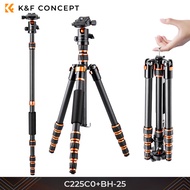 K&amp;F Concept Carbon Fiber Camera Tripod Lightweight 60”/1.5m 17.6lbs Load 360° Ball Head for Vlog, Travel &amp; Work SLR DSLR Cameras C225C0+BH-25