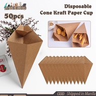 50Pcs 2 In 1 French Fries Holder Paper Cone Shape Kraft Paper Cup Disposable French Fries Cup