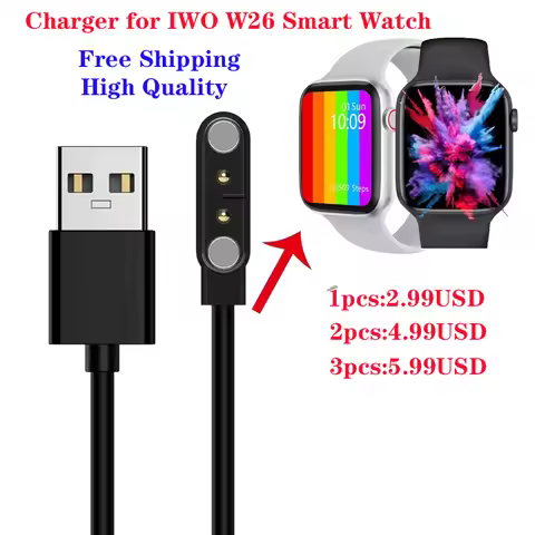 Fast shipping 2pin Magnetic Smartwatch Dock Charger Adapter USB Charging Cable Cord for iWO W26 Smar