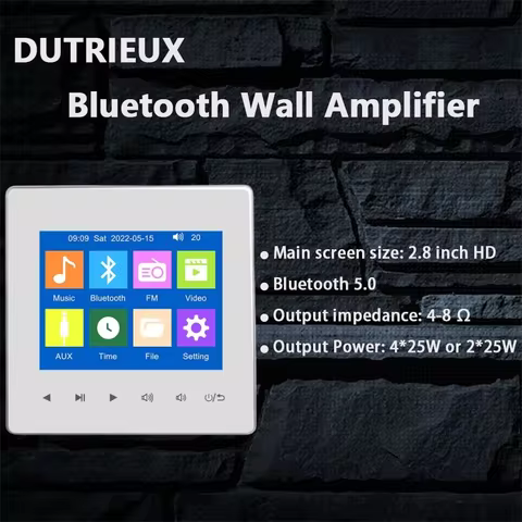 Wall Amplifier Bluetooth5.0 TF Card FM Home Theater Hotel Audio Player 2.8-Inch Touch Button Indoor 