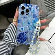Cream Texture Transparent Painted With Chain Small Ornament Anti-Fall Phone Case Ip14, Ip14pro, Ip14