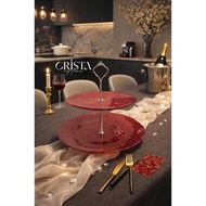 CRISTA HOME 2-Tier Round Mesh Glass Plate Set 28cm + 22.5cm - Candy tray, party table display, gift 