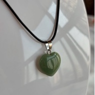 Green Glass Heart Necklace y2k| Necklace Green Heart y2k