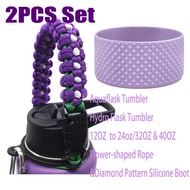 Aquaflask 2PCS Flower Paracord Handle Cup Rope&amp;Diamond Pattern Silicone Boot Case Set Aquaflask Accessories Silicon Boot and Paracord 12 to 24 oz，32&amp;40 oz for Wide Mouth Bottles