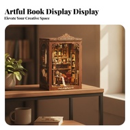 Miniature Library Book Nook Wood-Grain  Book Nook Kit Miniature Library Scene Open-Front