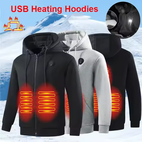 Heating Hoodie USB Heating Hoodie Jacket for Men, 5 Zones Electric Heated Hoodies, Warm Zippered Hoo