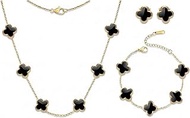 Four Leaf Clover Necklace Bracelet Earring Set for Women | 18K Gold Plated 4 Leaf Lucky Jewelry
