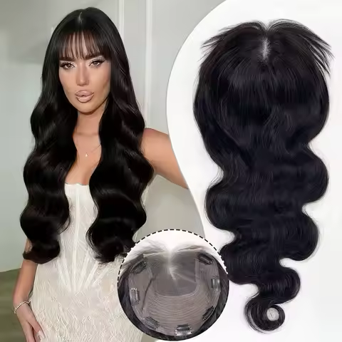 Bangs Topper Wave Virgin Human Hair 9"x9" Closed Wefted Toppers with 4x4 Inch Transparent HD Lace Ba